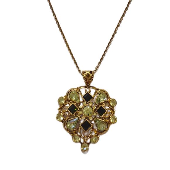 Vintage Open Work Emerald Green and Peridot Crystal Pendant Necklace - Picture 7 of 8